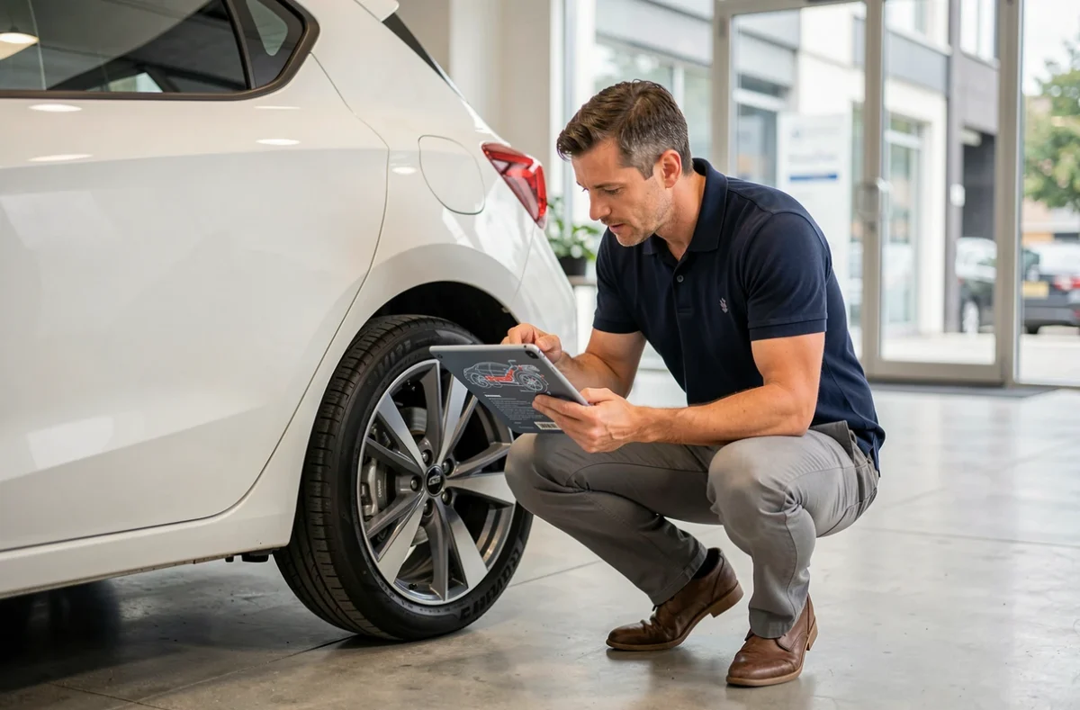 Ingénieur automobile expliquant le système de freinage régénératif d'une voiture hybride