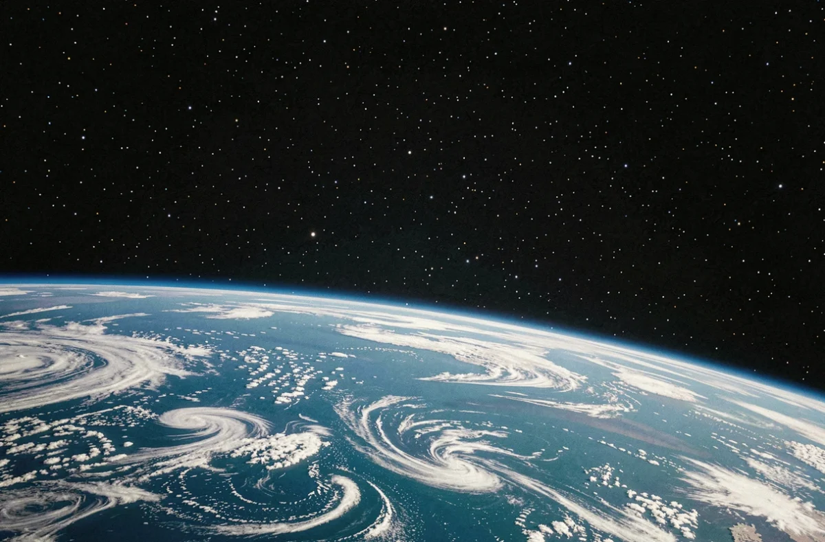 Vue de la Terre depuis l'espace montrant le vide spatial et la courbe de l'atmosphère