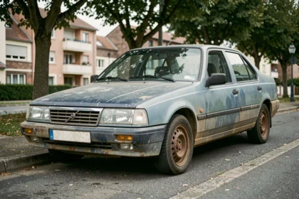 Vieille voiture diesel des années 2000 garée dans une rue française, illustrant les véhicules bientôt interdits de circulation en 2026